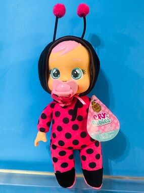 Cry Babies Tiny Cuddles Doll NWT Ladybug Clothes, Soft Body 10”